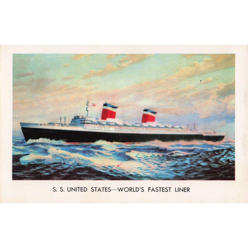 Vintage SS United States Postcard Worlds Fastest Liner Richkrome Steelograph Co image 1