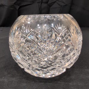 Vintage Cut Crystal Rose Bowl Round Clear Glass Starburst Crosshatch Vase image 2