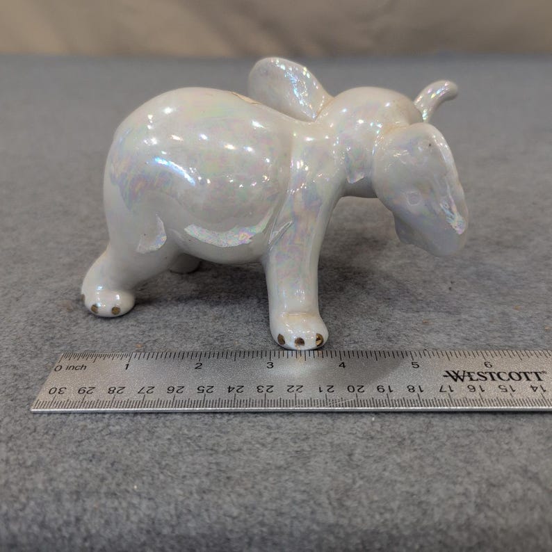 Vintage schillernde Keramik Elefant Figur Perlmutt Glasur Goldakzente Bild 2