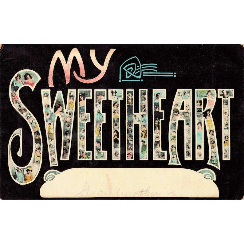Vintage ansichtkaart "My Sweetheart" in groot formaat, RPPC-stijl, Duitsland 1802, VG. afbeelding 1