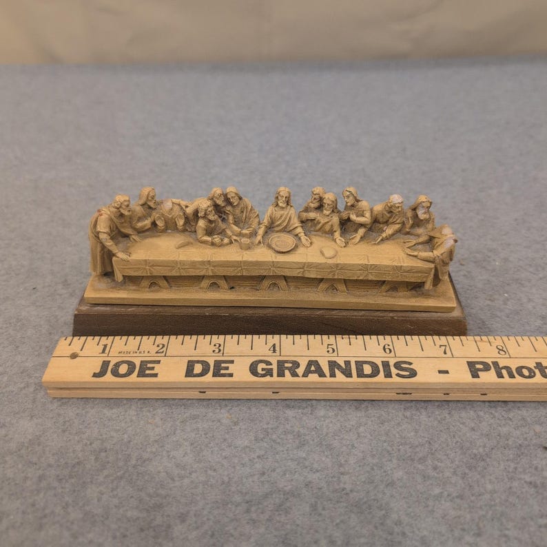 Vintage 1967 Germany Last Supper Miniature Figurine Wood Base Religious Diorama image 4