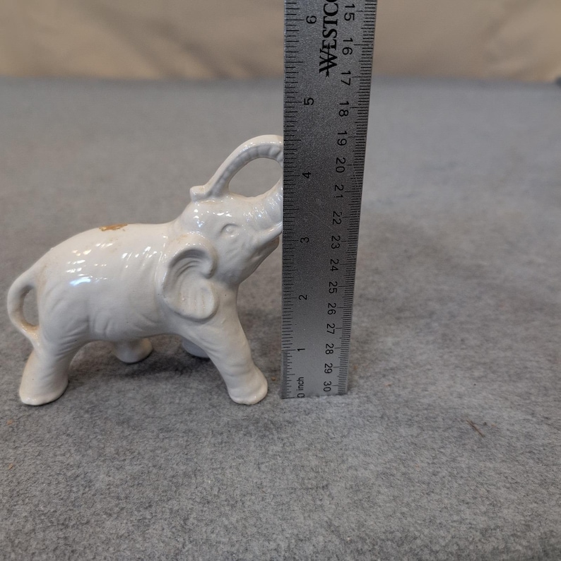 Vintage White Ceramic Elephant Figurine Trunk Up Good Luck Made in Brasil image 5