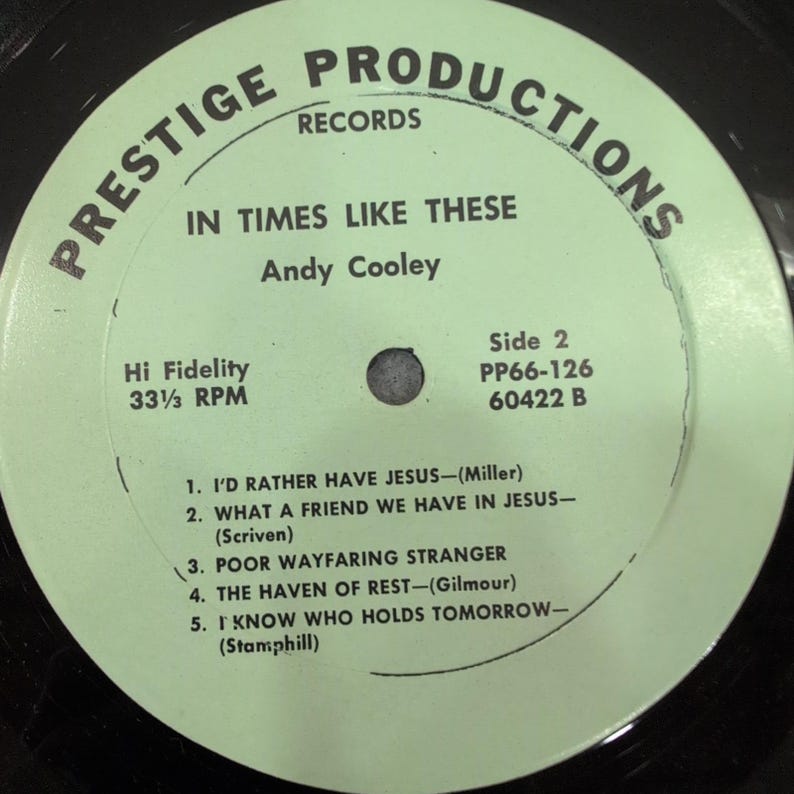 Andy Cooley In Times Like These Vinyl LP Gospel Hymns Prestige Productions 60422 image 5