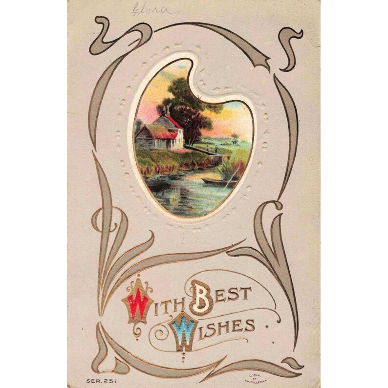 Vintage 1910 With Best Wishes Embossed Postcard Landscape Wm Miller NY Ser 251 image 1