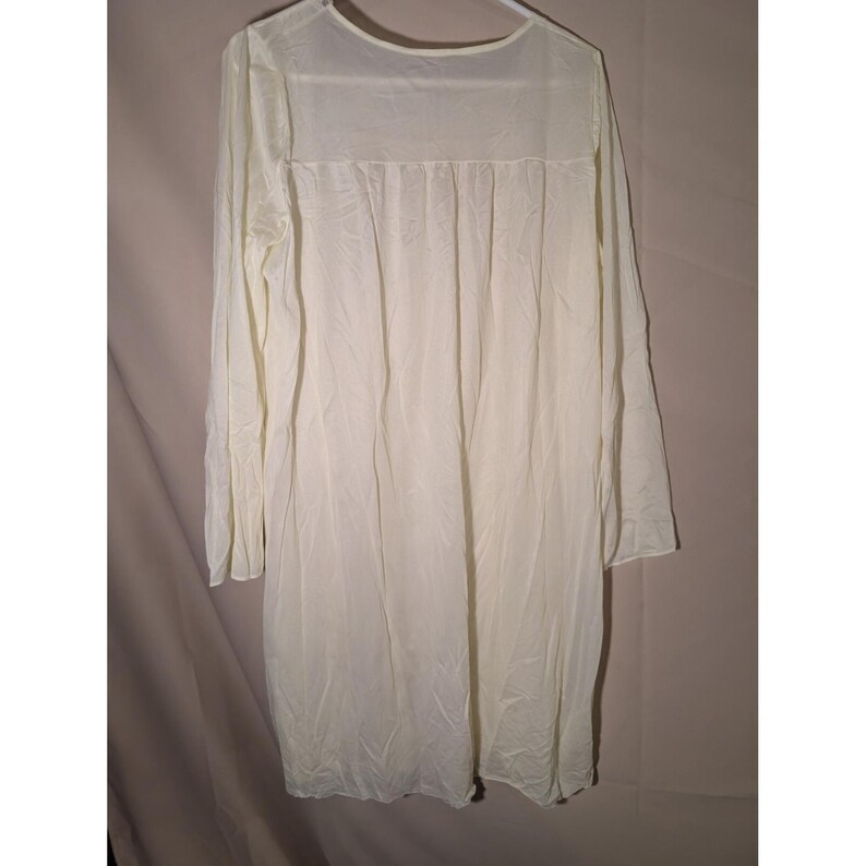 Vintage Ivory Long Sleeve Nightgown Lace Embroidered Floral Trim Sheer Nylon image 4