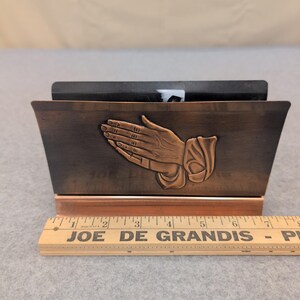 Vintage Coppercraft Guild Copper Praying Hands Letter Holder Desk Mail Organizer image 2