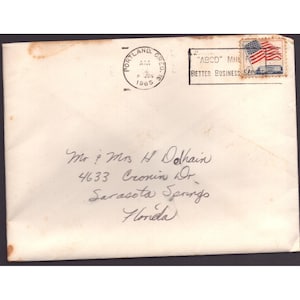 Vintage 1965 Portland Oregon Postmark Envelope 5c Flag Stamp Sarasota Florida image 1