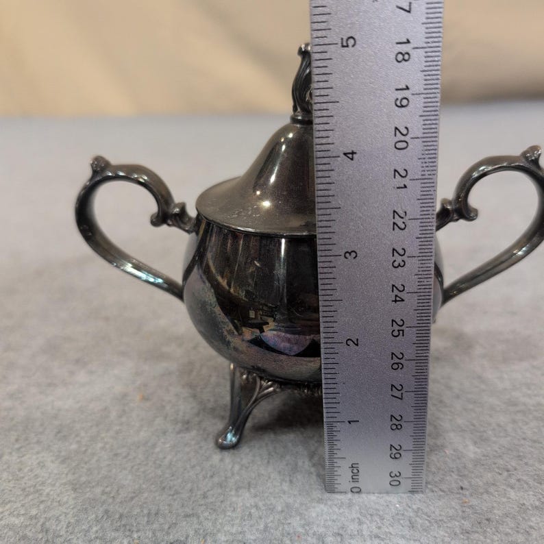 Vintage Silver Plated Footed Sugar Bowl with Lid Ornate Handles Tarnish Decor image 9
