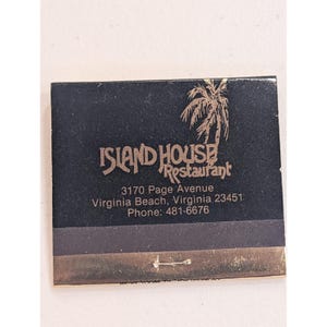 Vintage Island House Restaurant Matchbook Virginia Beach Collectible image 1