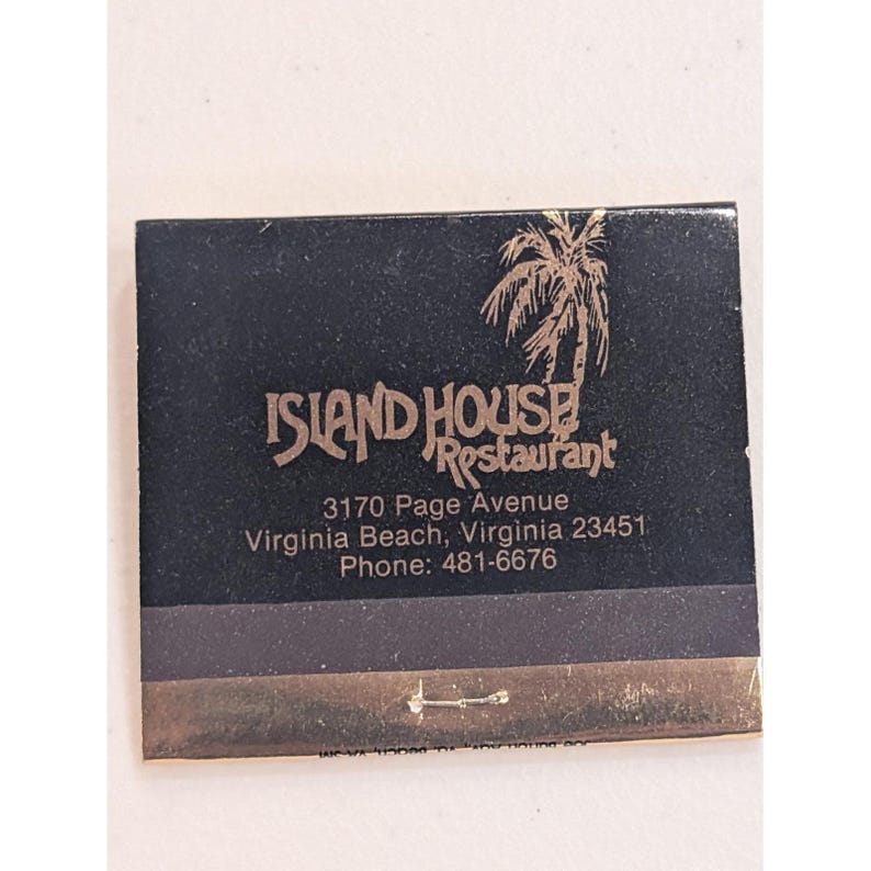 Vintage Island House Restaurant Matchbook Virginia Beach Collectible image 1
