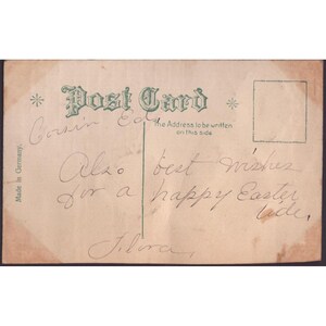 Carte postale ancienne de Pâques, panier de poussins jaunes en relief, fabriquée en Allemagne image 2