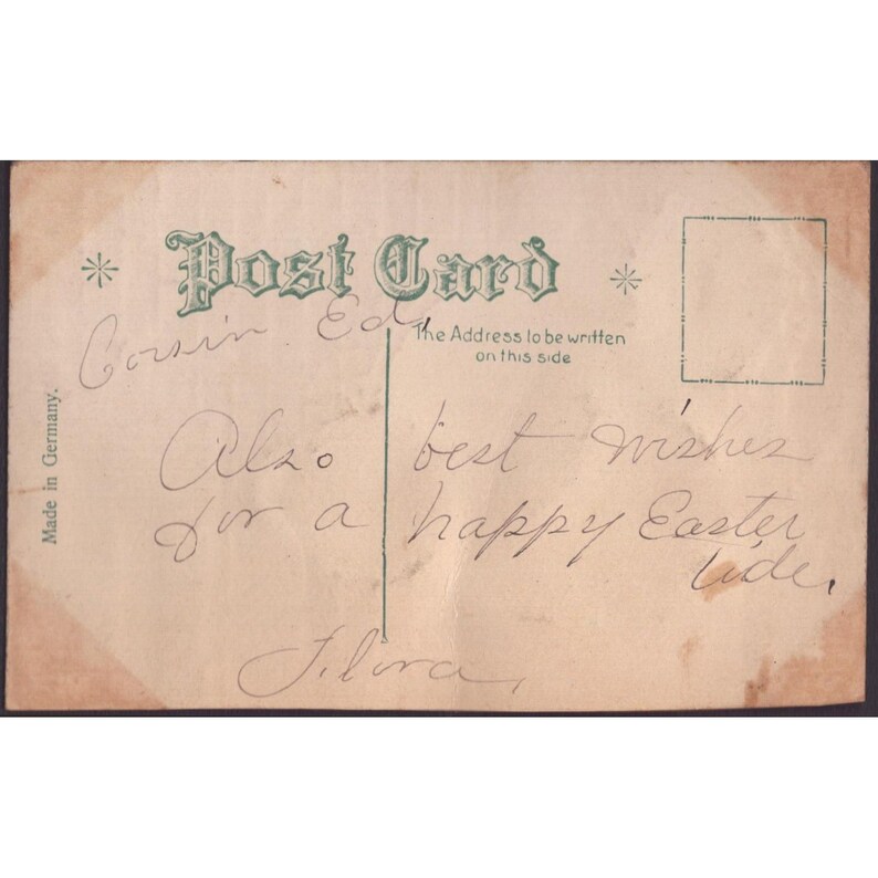 Carte postale ancienne de Pâques, panier de poussins jaunes en relief, fabriquée en Allemagne image 2