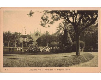 Vintage Jardines de la Recoleta Buenos Aires Argentina Postcard Fototipia Peuser