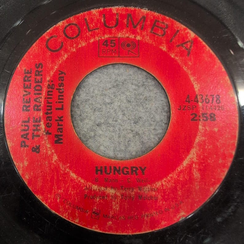 Paul Revere & The Raiders Hungry There She Goes 45 RPM Columbia 4-43678 Vinyl image 1