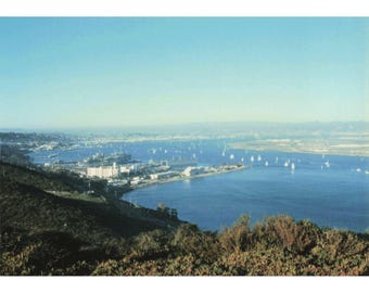 1988 San Diego Point Loma Cabrillo Monument Found Photo Sailboats Bay Kodak