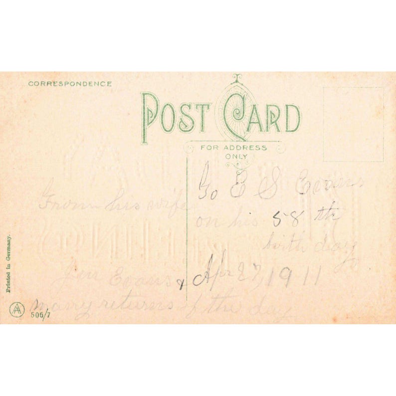 Antique 1911 Birthday Greetings Postcard Red Roses Embossed Gold Made in Germany image 2