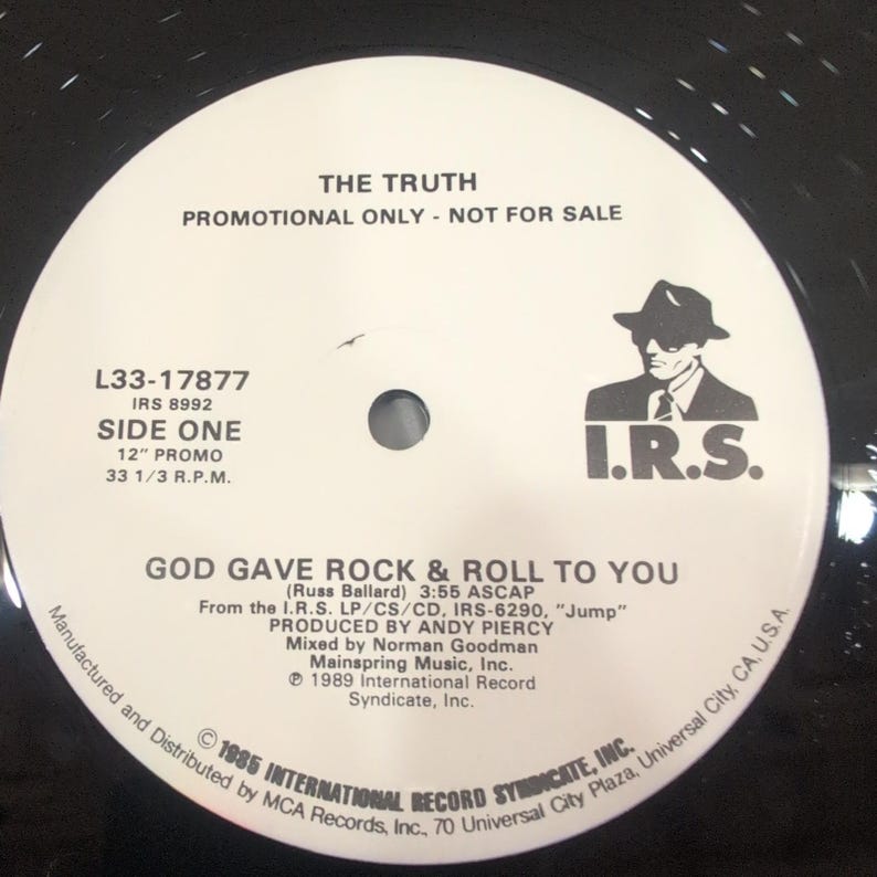 The Truth God Gave Rock & Roll To You 12" Vinyl Promo Single IRS Records 1989 image 5