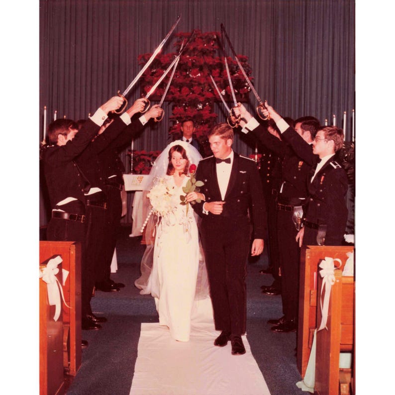VTG Color Photo USAF Military Wedding Saber Arch Ceremony 1970s Church Found Art image 1