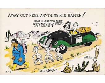 Vintage 1947 Petley Laff Card Linen Postcard Western Desert Humor C-7 Bob Petley