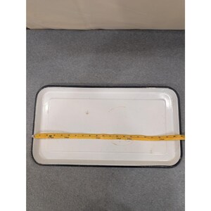Vintage White Enameled Medical Sterilizing Tray Black Rim Industrial 21" × 11" image 2
