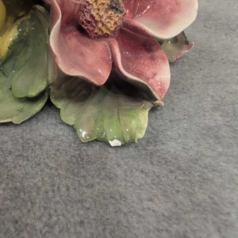 Himark Italy Ceramic Floral Figurine Rose Candle Holder Hand Painted Vintage image 4