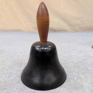 Vintage Metal School Hand Bell Cherrywood Handle - Desk Service Dinner - LOUD! image 1