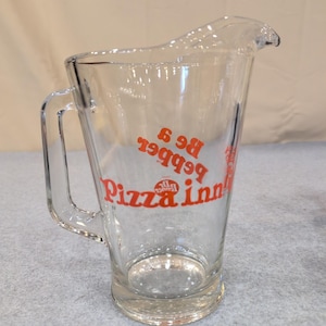 Vintage Dr Pepper Pizza Inn Be a Pepper Glass Pitcher Red Logo Advertising image 1