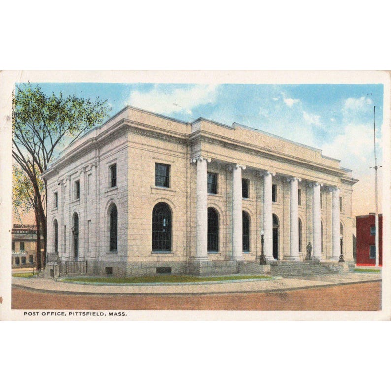 Vintage 1918 Post Office Pittsfield Massachusetts MA Postcard Neoclassical Arch image 1