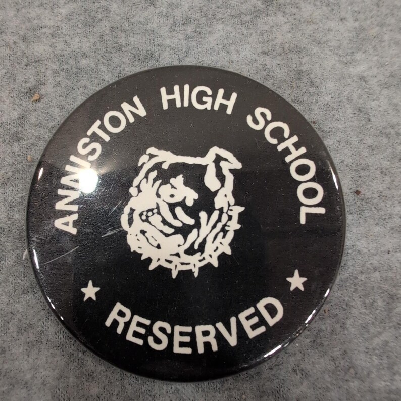 Anniston High School Bulldogs Reserved Pinback Button Vintage Mascot Badge Black image 1