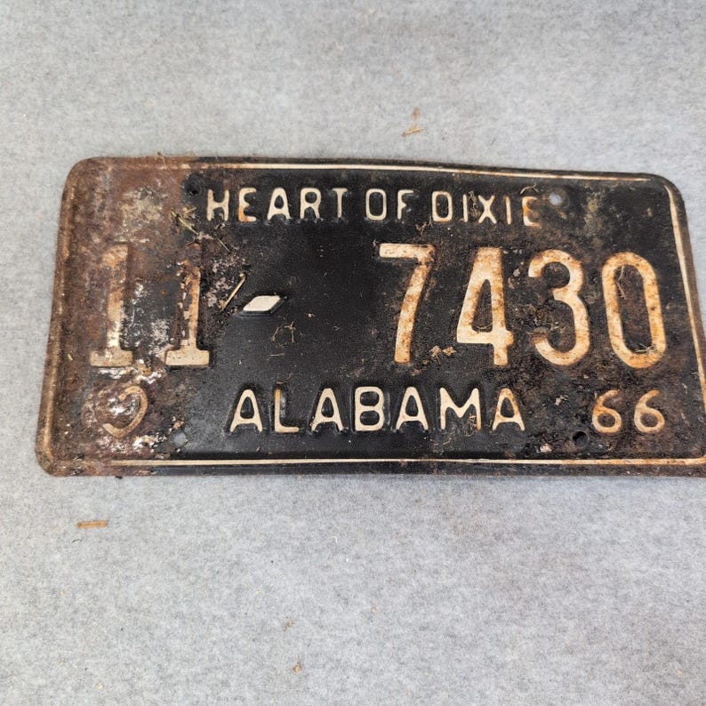 Vintage 1966 Alabama License Plate Heart of Dixie Black White 11-7430 image 1