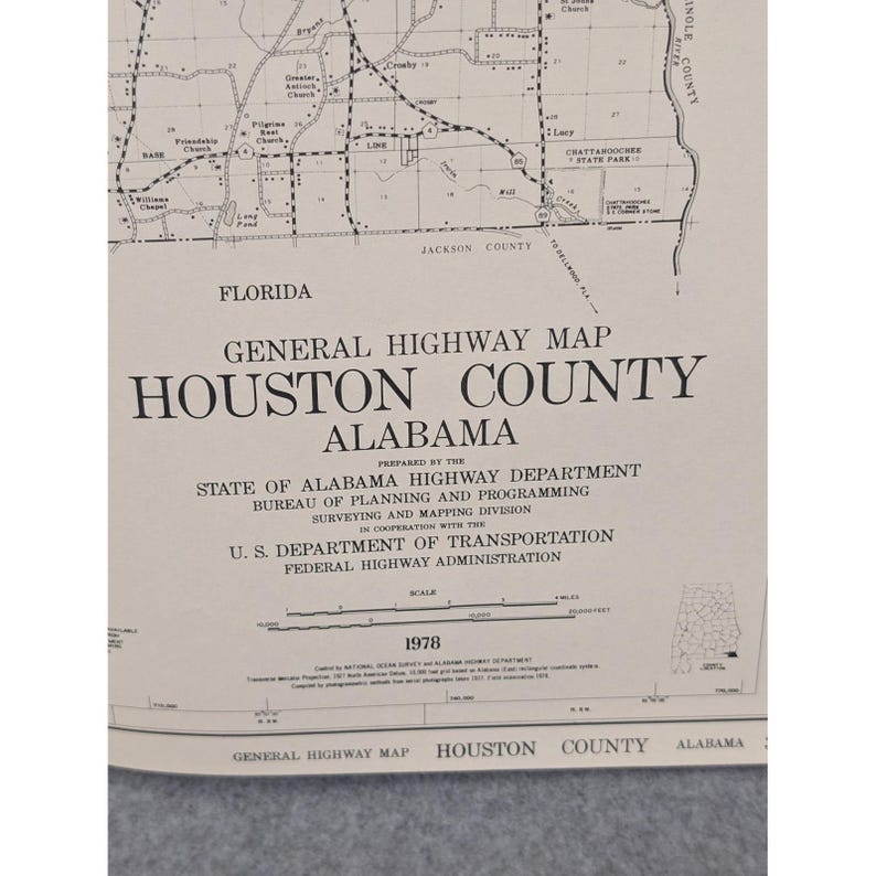 1978 Houston County Alabama Highway Map Vintage Dothan Ardilla Avon 25" x 18" image 2