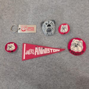 Anniston Bulldogs Mascot Memorabilia Set Keychain Pennant Pin Lapel Pins Lot image 1