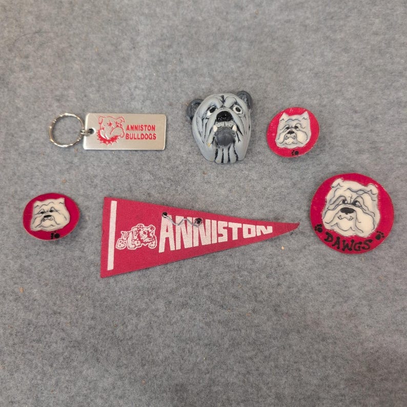 Anniston Bulldogs Mascot Memorabilia Set Keychain Pennant Pin Lapel Pins Lot image 1