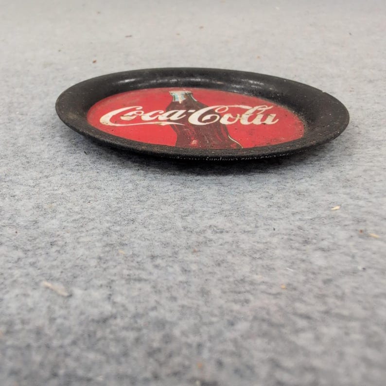 Vintage Coca Cola Metal Tray Coaster Round Red Bottle Graphic Collectible image 4