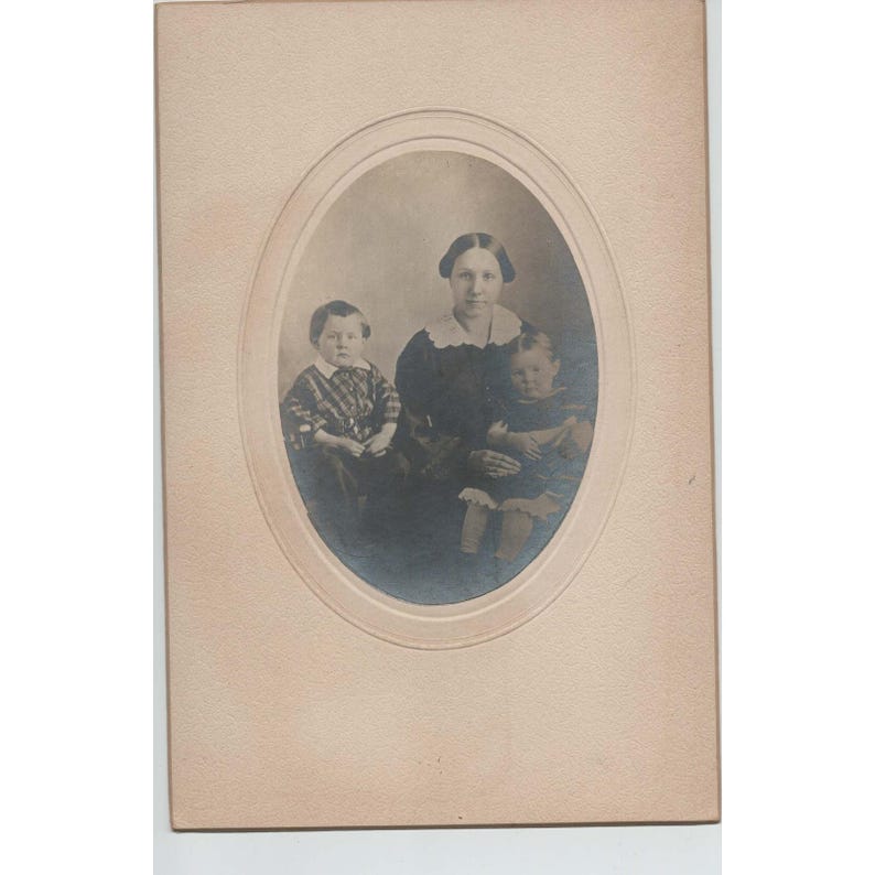 Antique Cabinet Card Family Portrait Mother and Children Oval Embossed Mount image 1