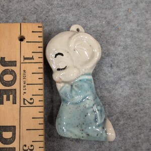 Vintage Style Ceramic Sleeping Mouse Ornament Blue Pajamas with Teddy Bear image 2