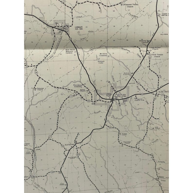 VTG 1980 General Highway Map Choctaw County Alabama 28" x 18" Butler Gilbertown image 4