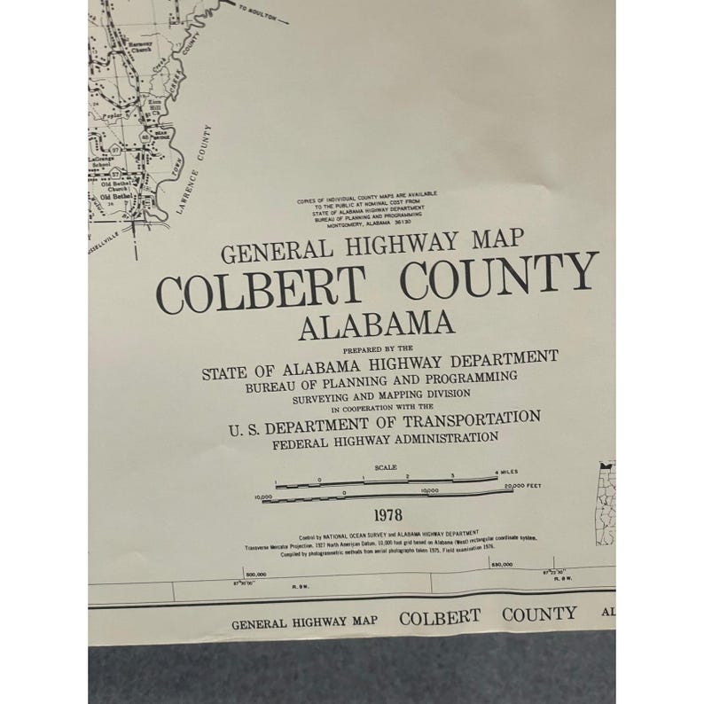 VTG 1978 Colbert County Alabama Highway Map 25" x 18" Tuscumbia Muscle Shoals image 2