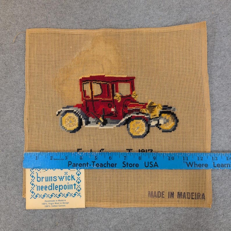 Brunswick Needlepoint 1917 Ford Coupe T Finished Wool Canvas P-946 Handmade image 2