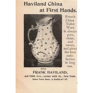 1892 Haviland China Ewer Pitcher  Print Ad French Toilet Ware Antique