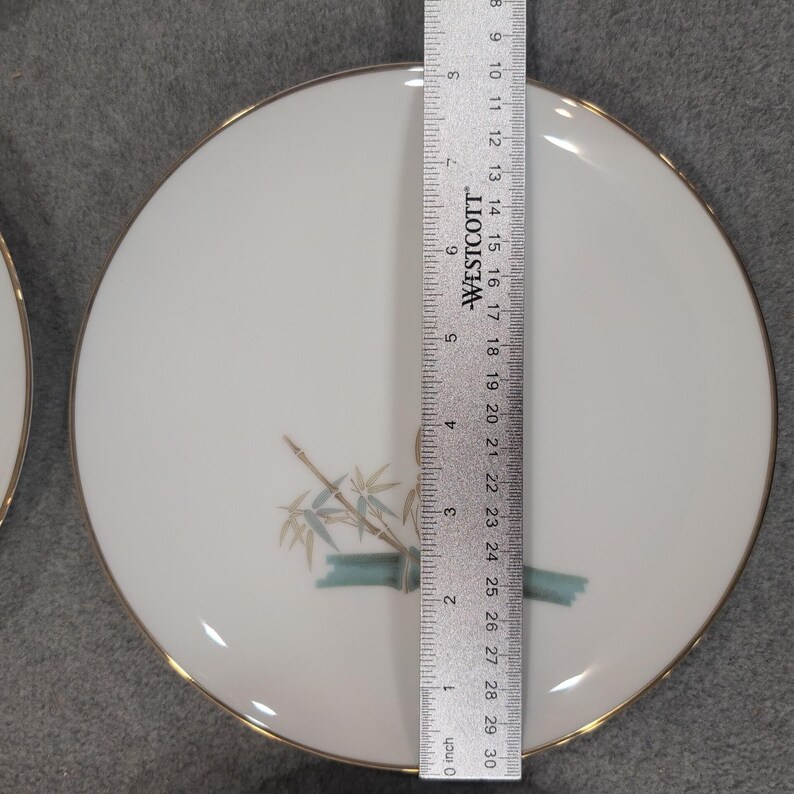 Noritake Oriental 6341 Bamboo China Set 11 Plates 2 Cups Gold Trim Japan Vintage image 6
