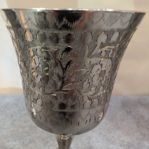 World Gift India Silver Tone Etched Floral Goblets Chalice Set of 6 NA306 image 9