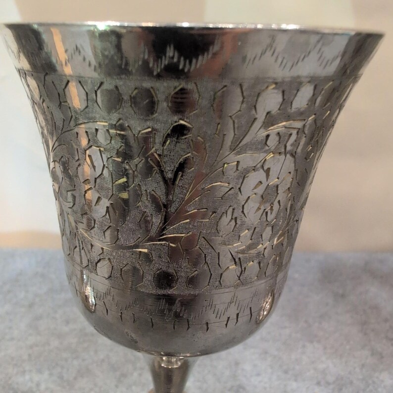 World Gift India Silver Tone Etched Floral Goblets Chalice Set of 6 NA306 image 9