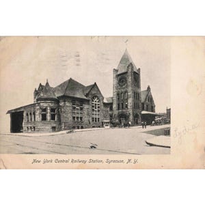 Vintage 1907 New York Central Railway Station Syracuse NY Postcard Lithograph image 1