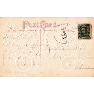 Vtg 1908 Embossed Easter Postcard Cherub Flower Car Made in Austria RPPC image 2