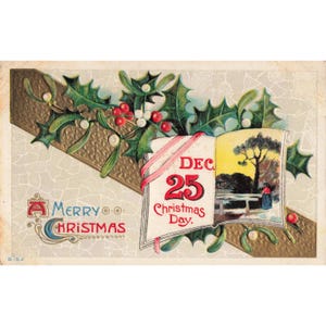 Vintage 1912 Embossed Christmas Postcard Holly Mistletoe Union NY Postmark B.102 image 1