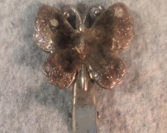 Antique Silver Tone Butterfly Hair Clip Barrette Vintage Art Nouveau
