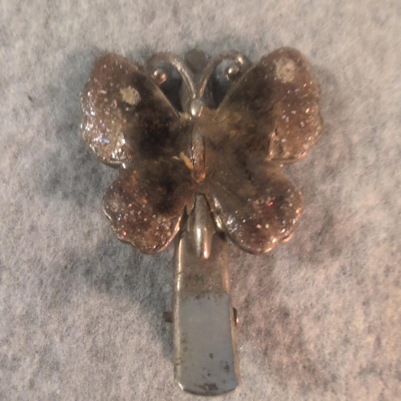 Antique Silver Tone Butterfly Hair Clip Barrette Vintage Art Nouveau image 1