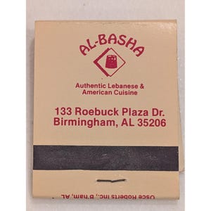 Vintage Al-Basha Restaurant Streichholzbuch Authentisches libanesisches Birmingham AL Bild 1