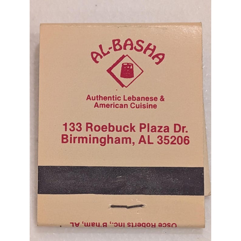 Vintage Al-Basha Restaurant Streichholzbuch Authentisches libanesisches Birmingham AL Bild 1